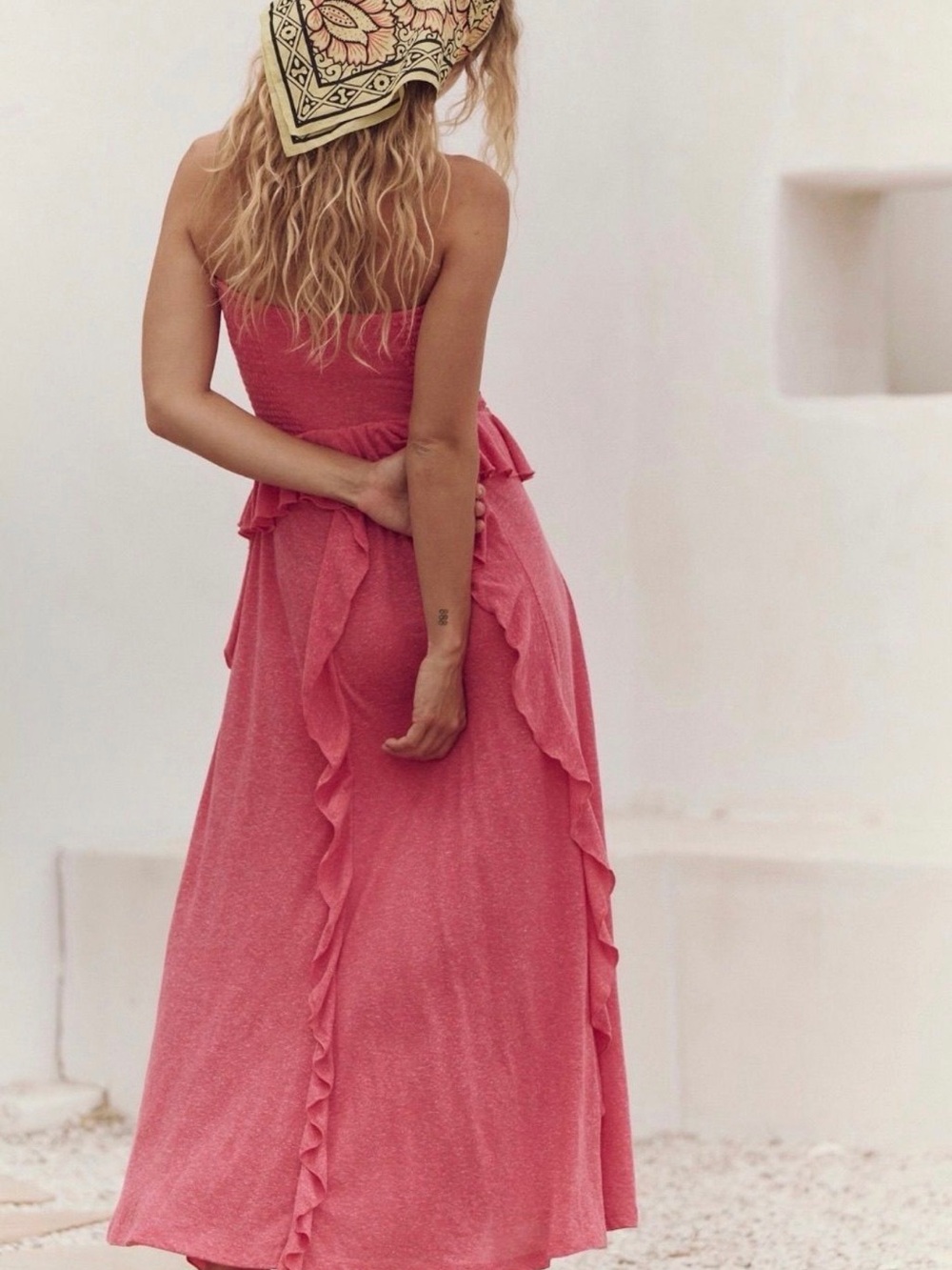 Free People Rose Pink Smocked Ruffle Maxi Dress - Picture 2 of 3
